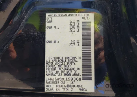 2013 Nissan Altima 2.5 Sl from USA, damaged, VIN 1N4AL3AP3DC199368